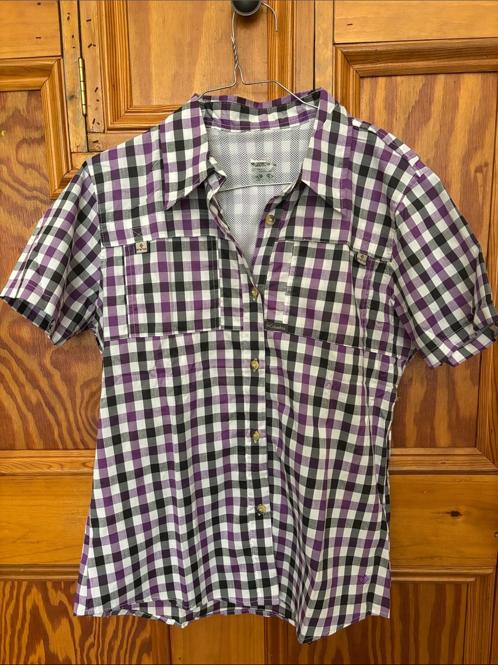 Columbia PFG button down Women's Short-Sleeve Plaid Shirt size large